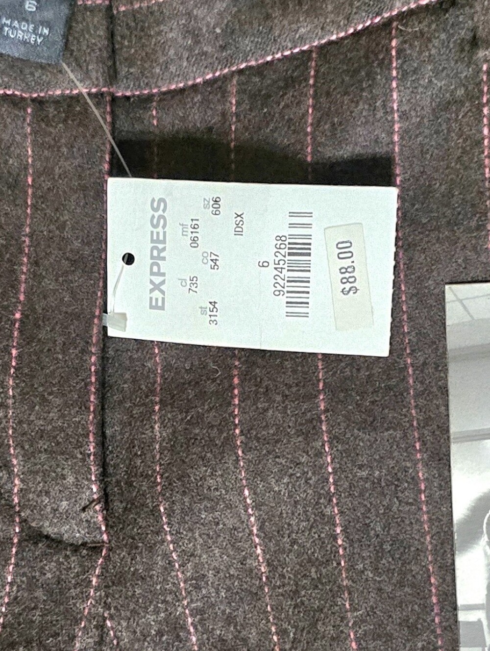 Express Brown Pinstripe Skirt with Pink Stitching